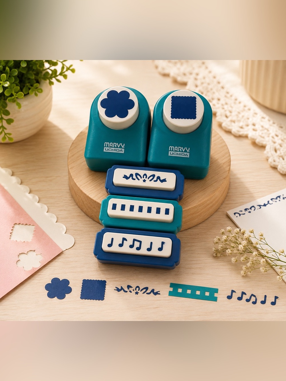 Marvy Uchida Paper Punch Craft Retro Flower Top Scallop Square Music Note Border